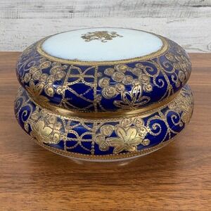 Antique Nippon Porcelain Trinket Box 22K Gold Trim Hand Painted era‎ 1899